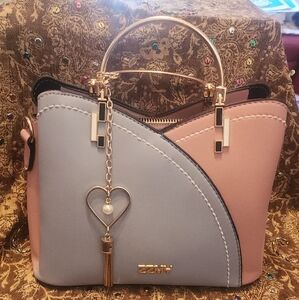 ZZMY color Pink and Gray block handbag